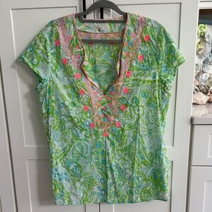 Lilly Pulitzer Green and Pink Patterned Blouse